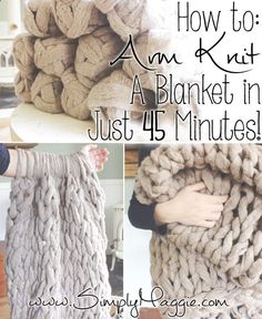 there is a giant chunky blanket made out of knitted yarn and the words how to