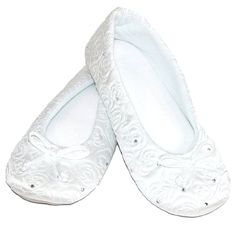 Synthetic S/ 5-6, M/ 6 1/2-7 1/2, L/ 8-9, Xl/ 9 1/2- 10 1/2 Rose Quilted And Adorned With Rhinestone Comfortable Padding Machine Wash With Cool Water. Dry Flat Away From Heat. Suede Leather Sole Indulge Yourself With These Elegant Rose Quilted Satin Ballerina Slippers Adorn With Rhinestones. Isotoner Ballerina Slippers Provide The Ultimate In Comfort And Style Perfect For Travel Or Home. Surround And Cushion Your Feet With Soft Foam And Specialized Soles Formed For You. Soles Are Suede Leather. Pretty Slippers, Isotoner Slippers, White Slippers, Rose Quilt, Ballerina Slippers, White Wedding Shoes, Wedding Flats, Knitted Slippers, Slipper Shoes