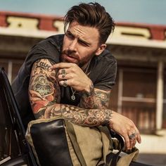 Levi Stocke, Man With Tattoos, Book Edits, Man Photography, Hipster Mens Fashion, Inked Men, Moustaches, Photography Poses For Men, Hair And Beard Styles