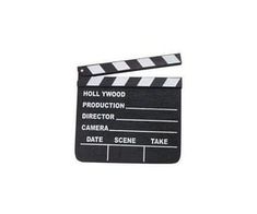 a black and white movie clapper on a white background