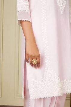 Shop for Sheetal Batra Pink Silk Chanderi Ayanna Straight Kurta And Dhoti Pant Set for Women Online at Aza Fashions Sheetal Batra, Dori Embroidery, Dori Work, Embellished Buttons, Pink Kurta, Short Kurta, Dhoti Pants, Straight Kurta, Lace Trims