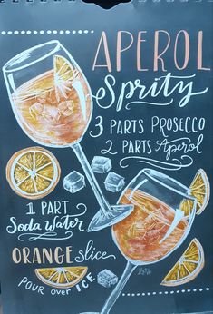 a chalkboard sign with drinks on it and the words aprrol spring written in spanish