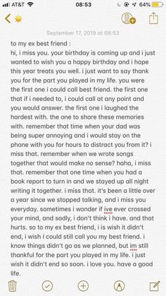 a text message that reads, i'm my best friend to miss you birthday is coming up and i just wanted to wish you happy birthday