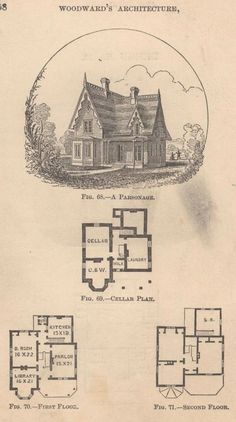 an old house with three floors and two rooms in the same floor plan, as well as several other plans