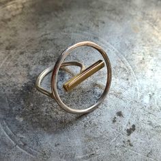 Open Circle Silver Ring With a Gold Bar, Minimalist Silver Ring, Geometric Ring, Big Round Ring, Dainty Everyday Ring, Unique Gift for Her - Etsy.de Modern Metal Stackable Rings With Open Ring Shape, Modern Metal Midi Rings, Modern Metal Stackable Open Rings, Modern Open Circle Midi Rings For Gifts, Modern Open Circle Midi Rings As Gift, Minimalist Silver Ring, Jewelry Design Studio, Mixed Metal Rings, Everyday Ring