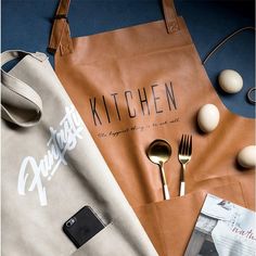 an image of kitchen utensils and food on the table with it's contents