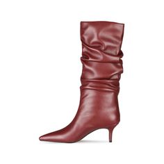 TAAFO Solid Loose Pleated Shoes Short Booty High Heel Women Calf Boots Half Knee High Leopard Red-35 Stilettos Heels, Half Boots, Popular Boots, Brown Boots Women, Pu Boots, Fabric Shoes, Pointed Heels, Fashion High Heels, Calf Boots