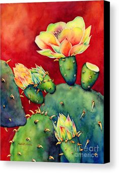 a painting of a cactus with flowers on it