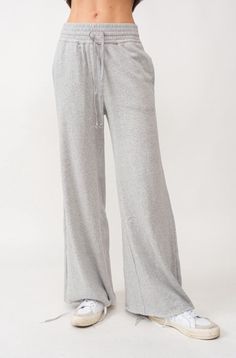 High Rise Flare Sweatpants Gray Full-length Sweatpants For Winter, Gray Full-length Winter Sweatpants, Gray Full Length Winter Sweatpants, Full-length Sweatpants With Side Pockets For Fall, Fall Sweatpants With Side Pockets, Sporty Wide Leg Sweats For Fall, Gray Pants With Ribbed Waistband For Fall, Gray Pants With Ribbed Cuffs For Fall, Fall Full-length Sweatpants With Side Pockets