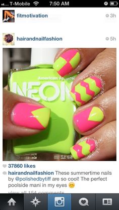 Hot pink & lime green nails Green Nail, Polka Dot Nails, Pretty Nail Designs, Dots Nails, Super Nails, Spring Nail Art, Neon Nails, Fabulous Nails