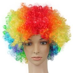 Category:Synthetic Wig; Gender:Women's; Wig Type:Cosplay Wig; Occasion:Cosplay Costumes,Birthday,Party  Evening,Party / Evening,Daily Wear; Age Group:Adults; Color Shade:Blonde,Blue,Dark Brown,Red,Yellow,Purple,Green,Multi-color,Pink; Hair Material:Synthetic Hair; Cap Construction:Machine Made; Texture:Curly; Length:Short; Features:Soft,Comfy,Fashion,Easy to Carry,Cosplay; Heat Resistant:Yes; Listing Date:12/22/2023; Cap Circumference:; Front to Back:; Nape of Neck:; Side to Side Across Forehead Afro Hair Wigs, Clown Wig, Halloween Skirt, Afro Wigs, Clown Costume, Curly Afro, Soccer Fans, Full Wigs, Costume Hats