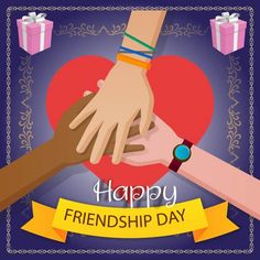 two hands holding each other over a heart with the words happy friends day on it