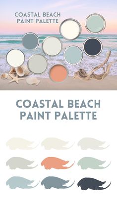 the coastal beach paint palette is shown in different colors and sizes, along with an image of