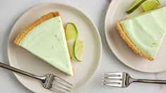 two plates with slices of lime pie on them