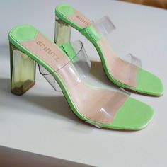 Schutz New Ariella Acrylic Sandal Fairy-Core Green Lucite Heel Us 10 Size 10 Heel Height 10.5 Cm Condition- New Without Tags Or Box No Flaws Other Than Some Minor Markings On Bottom From Display Msrp $128 Lucite Heels, Fairy Core, Women's Pumps, Heel Height, Size 10, Pumps, Sandals, Tags, Heels