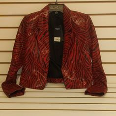 Women's Rta Wynn Short Blazer Nwt. Zebra Like Print. See Picture. Red Evening Blazer For Fall, Luxury Red Outerwear For Party, Red Fitted Outerwear For Evening, Short Blazer, Blazer And Shorts, Colored Blazer, See Picture, Blazer Suit, Black Red