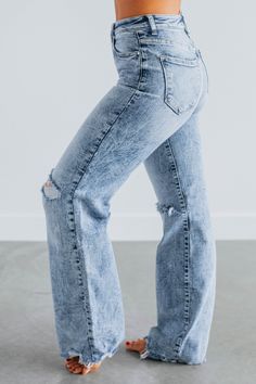 Details: Jazlyn Risen Jeans High Rise Zip Fly with Button Closure Fading/Whiskering Intentional Distressing Raw Edge Frayed Hems Acid Washed Look Great Stretch Dad Fit Wide Leg Available in Sizes 0/24-3XL Rise: 10" Inseam: 32.5" Leg Opening: 19" Material: 95% Cotton, 3.5% Polyester, and 1.5% Spandex We are recommending true to size! 1XL - Sizes (16-18) 2XL - Sizes (18-20) 3XL - Sizes (20-22) Luxury Ripped Mid-rise Jeans, Frayed End Jeans, Risen Jeans, Fashion Over Fifty, Comfy Sandals, Stylish Sandals, Stylish Boots, Curvy Jeans, Comfortable Flats