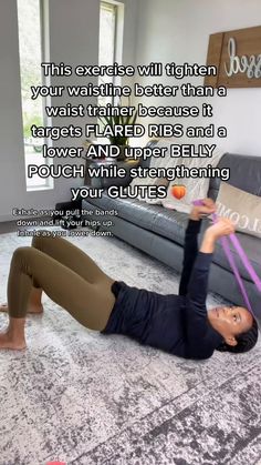 Perfect exercise for moms to strengthen their entire core… pulling the bands down targets the muscle Supine Core Exercises, Mat Exercises For Women, Mid Size Fashion Work, Dr Exercises, Wall Pilates, Band Workouts, Core Challenge, Band Exercises, Core Workouts