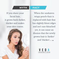 Facial shaving isn't the devil that your fear it is, in fact, it has some great long term benefits for your skin!  . . . #Myth #Fact #SkinCare #FacialHair #FacialHairShaving #FacialTreatment #FacialSpa #Shaving #ShaveFace #FacialHairRemoval   #Haircare #HairRemovalTips #VedaSalon #FarmingDale #NewYork Facial Shaving, Bleaching Your Skin, Skincare Myths, Facial Razor, Facial Hair Removal, Facial Spa