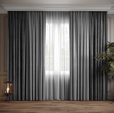 a living room scene with focus on the curtains