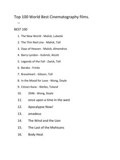 the top 100 world's best cinematic films list is shown in black and white