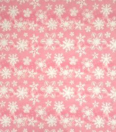 a pink background with white snowflakes on it