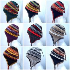 six hats with different designs on them