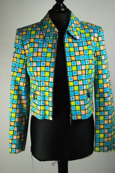 "Vintage LAUREL Colorful Floral Jacket amazing jacket, vibrant colors, size 36 checkered pattern with flowers inside extraordinary rare piece, TOP quality zipper at the front and small side pockets with zippers shoulder pads Designer: \"LAURÈL\" by Escada Vintage condition: GREAT length from shoulder: 48 armpit - armpit: 42 sleeve length from shoulder: 60" Black Denim Vest, Grunge Jacket, Colorful Jacket, Pattern Jacket, Checkered Jacket, Jacket With Zipper, Floral Jacket, Vintage Harley Davidson, Jacket Pattern