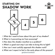 an image of a sheet with numbers on it and the words'starting on shadow work '