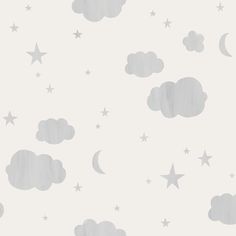 a wallpaper with stars and clouds on it in grey, white and gray colors