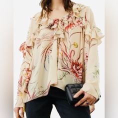 Lightweight Fabric Blush Color. Oversized Fit , Made In India. 100% Polyester Nwt. Oversized Floral Print Blouse, Oversized Feminine Pink Top, Oversized Chic Blouse For Brunch, Pink Loose Feminine Top, H&m Long Sleeve Floral Print Tops, H&m Floral Print Tops For Fall, Oversized Spring Blouse For Daywear, Feminine Beige Blouse For Spring, Oversized Blouse For Spring Daywear