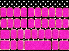 pink and white dots are arranged in rows on a black background with polka dotes