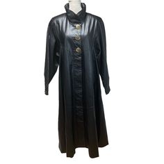 Nwot Damselle Woman's Black Soft Leather Long Trench Coat Duster Flared Swingsoft Full Length Leather Trench Coat 3 Large Goldtone Buttons 5 Hidden Buttons 2 Side Pockets Empire Waist - Bottom Flare Flip Up Collar Fully Lined, Oversized Shoulder To Shoulder - 17.5 In Chest Across - 23.5 I Sleeves - 25 In Grey Jacket Women, Reiss Women, Red Pea Coat, Boucle Coat, Elegant Coats, Wool Coat Women, Leather Trench, Long Trench, Long Trench Coat