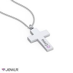 Make any milestone more memorable – personalize a sparkling symbol of faith for someone special. Customize this classic cross necklace with a 1.5mm genuine or simulated birthstone or favorite gemstone color and add an engraving for a personal touch. Handcrafted in sterling silver, white, yellow, or rose gold with a choice of chain lengths. 

We understand that children's skin is delicate, and to reduce the chance of a reaction, we only use quality materials for our kids' jewelry collection.
For Kids Jewelry, Gemstone Colors, Chain Lengths, Personal Touch, Dog Tag Necklace, Or Rose, Birthstone, Cross Necklace, Jewelry Collection