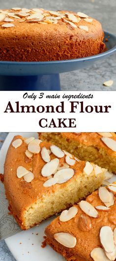 a cake with almonds on top is cut into slices