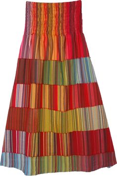 All that works cotton skirt in breathable cotton fabric, a splendid horizontal patchwork skirt in red and orange hues.  It is stitched by attaching horizontal rows of fabric in 6 rows. #tlb #Patchwork #Misses #MaxiSkirt #Striped #smockedwaistlongskirt #cottonsummerlongskirt #bohocottonlongskirt Red Cotton Long Skirt, Red Patchwork Skirt For Spring, Spring Red Patchwork Skirt, Red Cotton Lined Maxi Skirt, Red Cotton Maxi Skirt With Lining, Vibrant Cotton Skirt For Summer, Colorful Bohemian Cotton Skirt, Red Bohemian Cotton Skirt, Bohemian Red Cotton Skirt