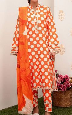 White/Orange Lawn Suit -  Pakistani Lawn Suits Suit Pakistani, Suits Online Shopping, Shirt Trouser, Add Sleeves, Lawn Suit, Pakistani Lawn Suits, Lawn Dress, Lawn Shirts, Lawn Fabric