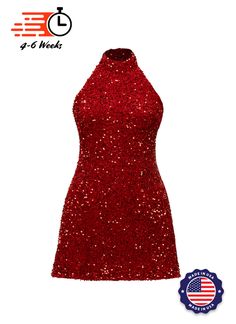 Red - Red Sequin High Neck A-Line SHIFT Show Choir Dress Front View Glamorous Red Mini Dress For Red Carpet, Red Sequin Mini Dress For Red Carpet, Red Sequined Mini Dress For Club, Red Mini Dress For Red Carpet Holiday Events, Red Christmas Dress For Red Carpet, Red Sequined Dresses For Club, Red Sequin Club Dress, Choir Dresses, Show Choir