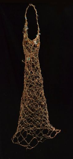 Copper Wire Dress Sculpture Halter A-line dress with colorful botanical accents lining straps, interior design, home decor, collectible art piece Dress Sculpture, Wire Dress, Picasso Paintings, Cast Glass, Glass Stars, Wire Sculpture, Art Dress, Handmade Wire, Abstract Sculpture