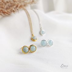 Minimalist jewelry set of aquamarine stones.  Silver or gold plated wire wrapped aquamarine earrings, stone size about 6mm/0.24inch. Tiny aquamarine stud earrings are perfect for everyday wear.  And delicate aquamarine necklace goes with silver or gold color stainless steel chain.  You will choose the length but also all pendant have 5cm/1.97inch chain extension to adjust the length.  About aquamarine stone: Aquamarine gives insight, courage and happiness, ensures a long-term and successful marriage. It increases intelligence and helps you feel young. Gives clarity and tolerance to thoughts, encourages new ideas. Helps maintain emotional balance, suitable for critical stages of life. Aquamarine jewelry set will come in a gift box with brand logo and contact card inside the package. It is r Wire Wrap Necklace, Aquamarine Studs, Earrings And Necklace Set, Earrings Stone, Wrap Necklace, Aquamarine Earrings, Aquamarine Necklace, Set Earrings, Earrings And Necklace