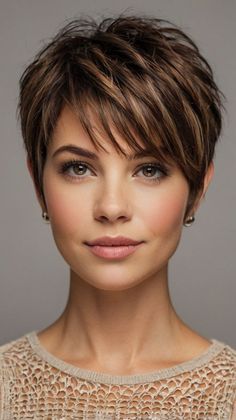 Short Hair Feather Cut, Winter Pixie Haircut, Pixie Bobs For Fine Hair, Short Hair Makeup Look, Short Pixie Cuts For Older Women, Short Layered Haircuts For Fine Hair, Short Hair Styles Pixie Black Women, Women’s Short Haircuts Pixie, Womens Pixie Haircut