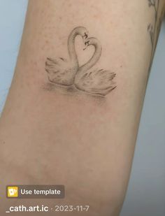 a tattoo on the arm of a woman with two swans in it's heart