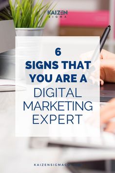 a person using a laptop with the text 6 signs that you are a digital marketing expert