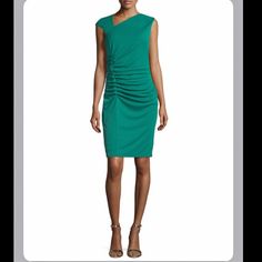 Nwt Rare! Casual Ruched Sheath Midi Dress, Spring Ruched Dress With Cap Sleeves, Ruched Cap Sleeve Dress For Spring, Spring Cap Sleeve Ruched Dress, Casual Ruched Sheath Dress, Casual Midi Dress With Ruched Sides, Spring Dresses With Ruched Sides And Short Sleeves, Casual Ruched Evening Dress, Casual Sheath Mini Dress With Ruched Detail