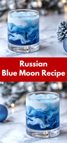 Russian Blue Moon Recipe Blue Christmas Cocktails, Blue Curacao Recipe, Blue Curacao Drinks, Bartender Drinks Recipes, Peppermint Martini, Russian Vodka, Layered Drinks