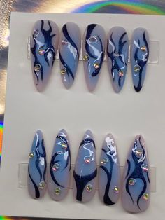 I can change the colour if you don't like the colour shown in picture  Can make in any length shape or size and length  Message me with nail size Nails Art Bleu, Acrylic Press On Nails, Blue Y2k, Nail Candy, I Can Change, Star Nails, Nail Sizes, Gorgeous Nails, Nails Art