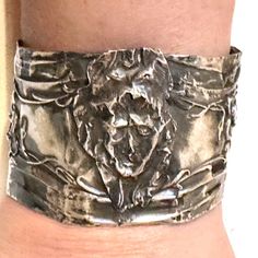 Thank You For Looking At This Handmade One Of A Kind Cuff Bracelet Made With Antique Victorian Sterling Silver The Sterling I Used Is Over 100 Years Old I Soldered A Sterling Antique Face To Antique Sterling And Created This Cuff The Face To Me Looks Like The Shroud Of Jesus I Preserved This Stunning Antique. Saved From " Destruction In History By Forging It Into A Cuff. Fits Medium- Wrists,6.25- 6.75 , Slightly Adjustable , I Can Make It Smaller Or Larger, Just Contact Me For Tested Sterling Si Artistic Silver Cuff Bangle Bracelet, Artistic Silver Cuff Bracelet Bangle, Silver Bohemian Hand-cast Bracelets, Artistic Silver Cuff Bracelet, Bohemian Silver Hand-cast Bracelets, Artistic Silver Bangle Cuff Bracelet, Bohemian Silver Hand Cast Bracelets, Adjustable Antique Silver Cuff Bracelet With Unique Style, Unique Adjustable Antique Silver Cuff Bracelet