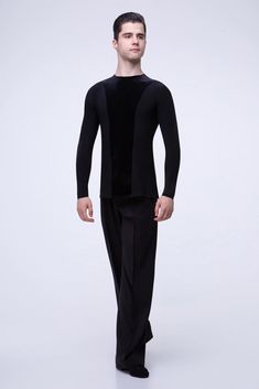 A notable detail that sets this shirt apart from the others is the insert in front of the striped velor. Model of a tight-fitting silhouette made of stretch knitwear. The shirt will look good on the run. For convenience, when moving in a dance, it has two cuts on the sides. INDIVIDUAL TAILORING (DISCUSSED BEFORE ORDERING) If you want to change the style of clothes (shorten, make it longer, add a sleeve, etc.) you can order individual tailoring from us. You can also individually order ANY SIZE of clothes from us up to size 6 years or over size 6XL. Our consultant will be happy to tell you how to correctly take the necessary measurements and answer all your questions. Remember that this will be an individual work in accordance with your wishes and we will not be able to accept returns or exc Fitted Black Dancewear Bottoms, Full Length Dancewear Bottoms For Dance, Fitted Wide Leg Dance Pants, Fitted Wide Leg Pants For Dance, Elegant Black Dance Bottoms, Tango Pants, Costume Pants, Tango Fashion, Latin Costume