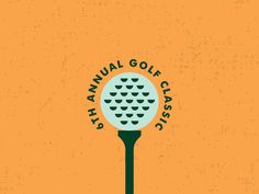 the annual golf classic logo on an orange background with a green and white ball in it