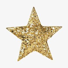 a gold glitter star ornament on a white background